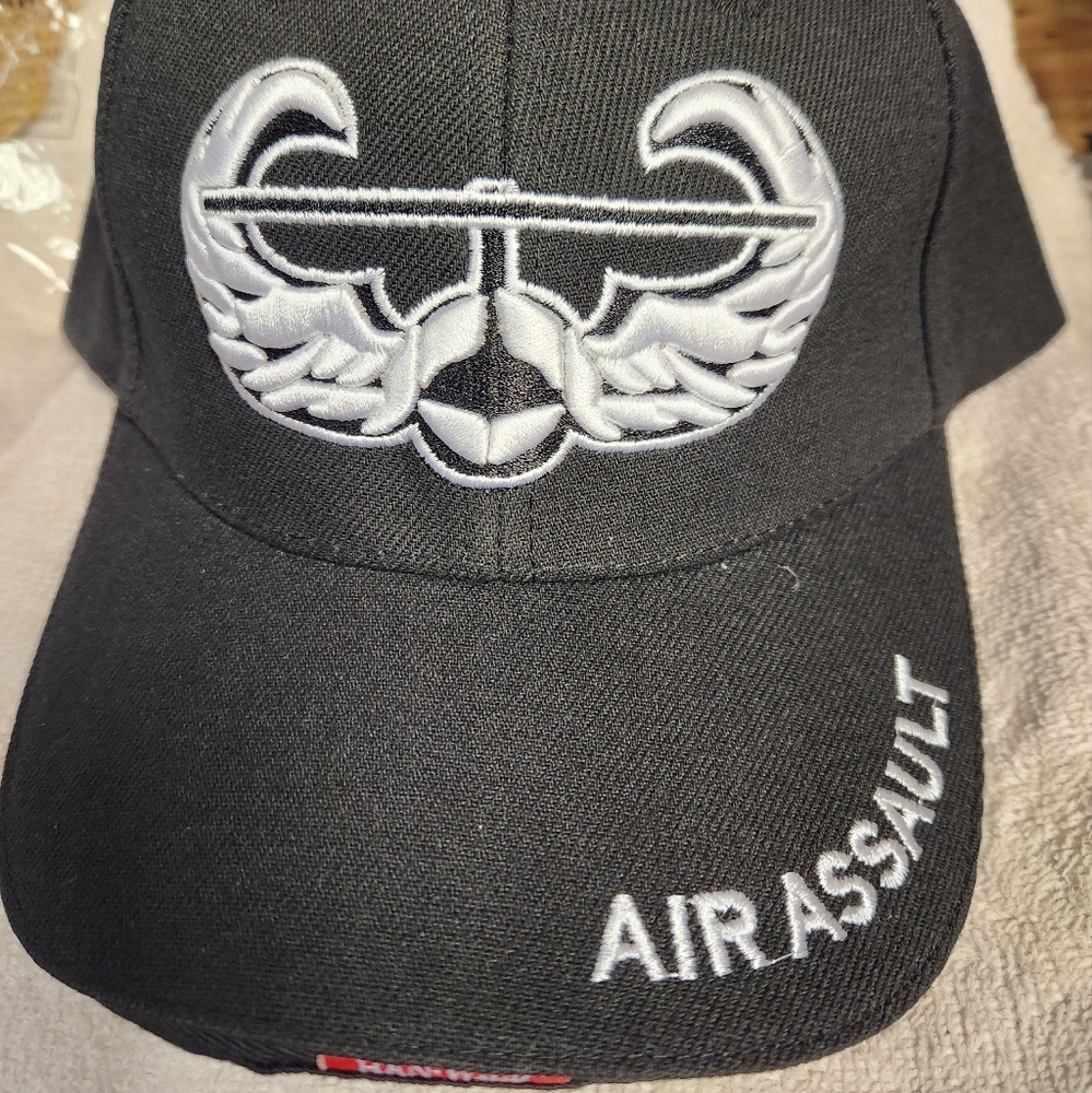 Black Cap with Military Insignia and Air Assault Design